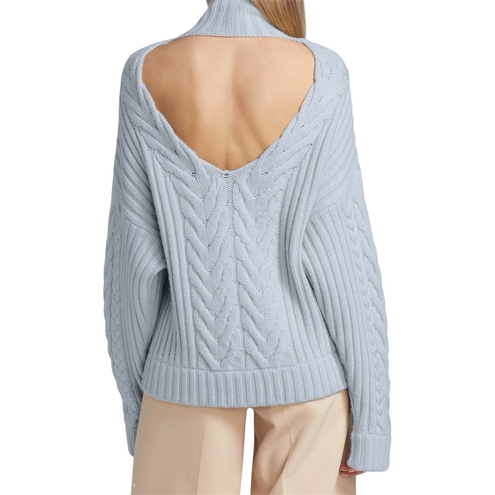 Naadam Wool Cashmere Open Back Cable Knit Quarter Zip Sweater Blue NWT M $550